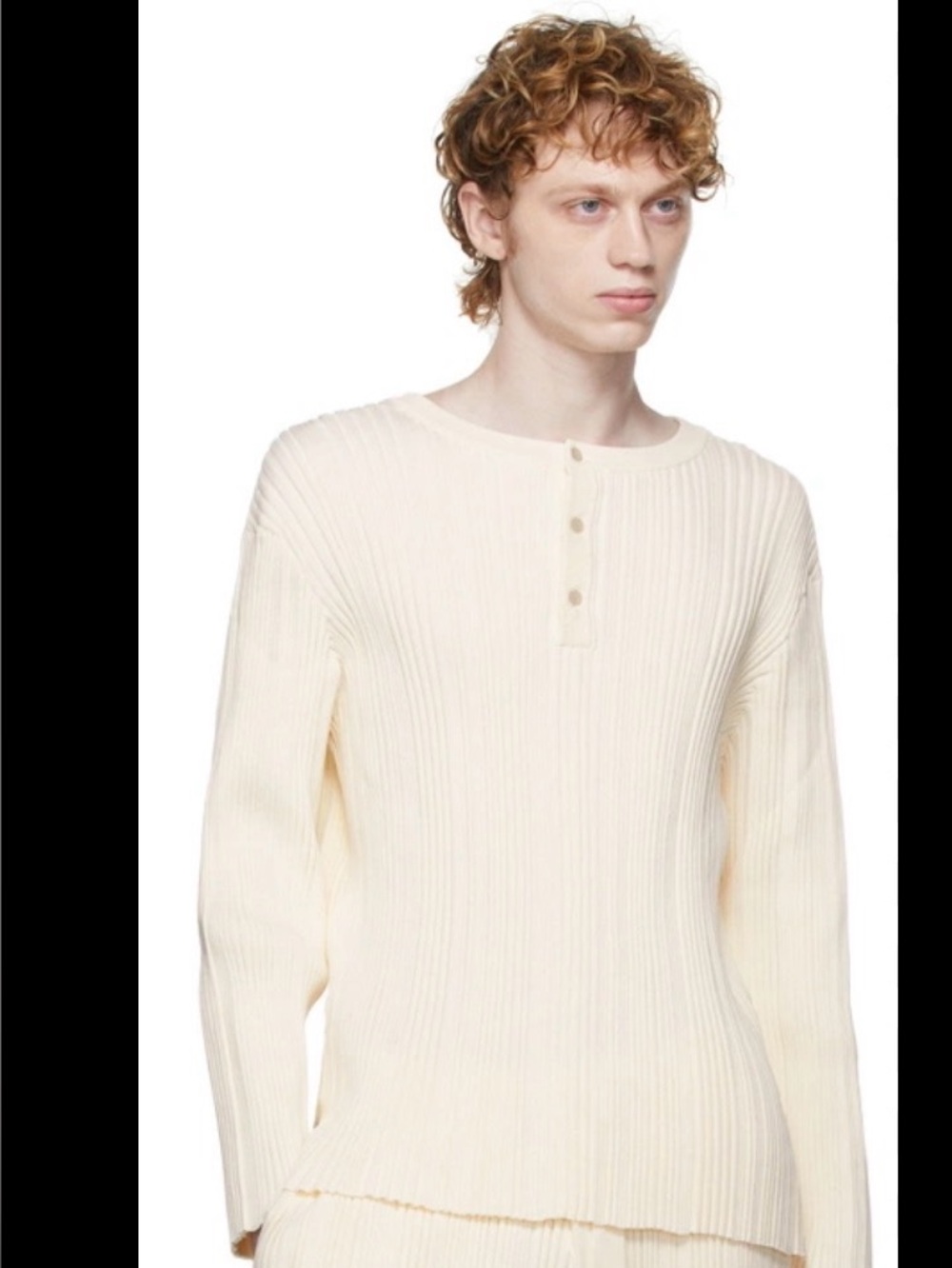 A-COLD-WALL* Ribbed Beam Henley Warm White Textured Long Sleeve Size L